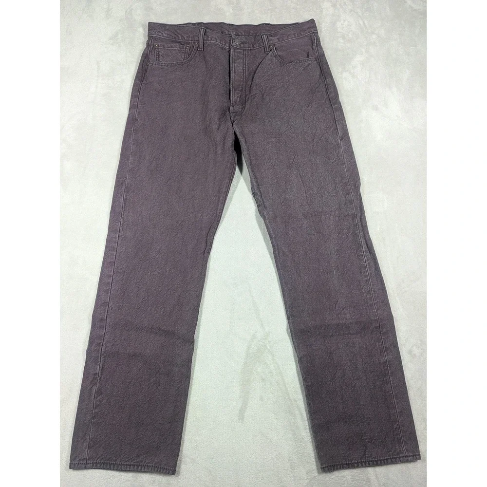Levis 501 Jeans Mens 38x34* Purple Dark Wash Straight Button Fly Classic‎ Denim